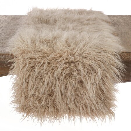 Saro Lifestyle SARO 16 x 72 in. Rectangle Mongolian Faux Fur Table Runner - Oatmeal 706.OM1672B